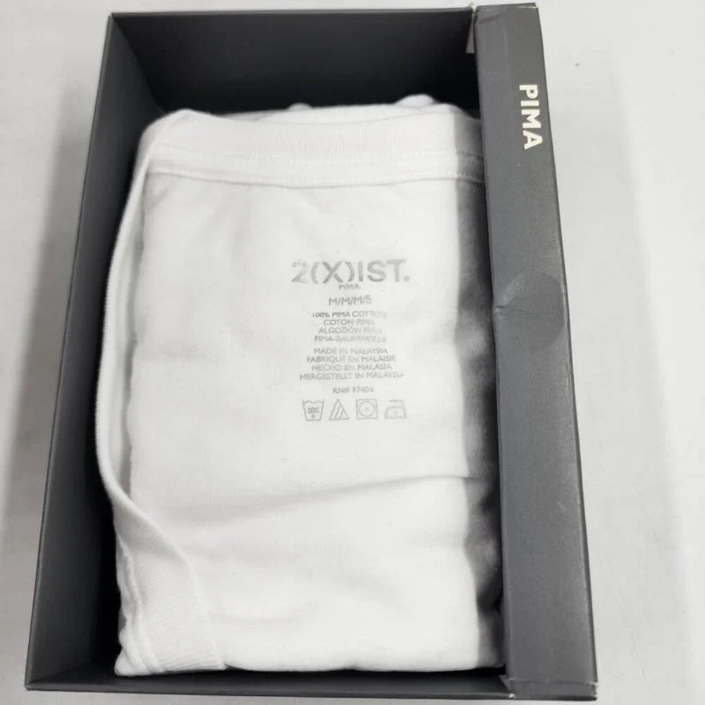 2(X)IST Pima Cotton Slim Fit Deep V-Neck Undershirt Men's M White Short Sleeve